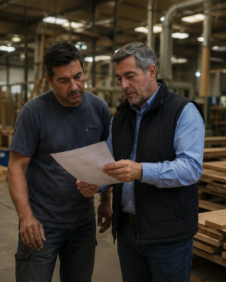 Empresarios revisando operación en taller